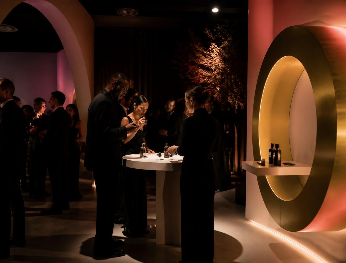 Brand activation lounge with sculptural set design