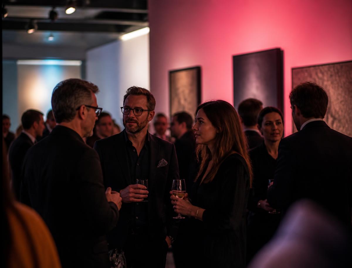 Industry networking mixer in a gallery space